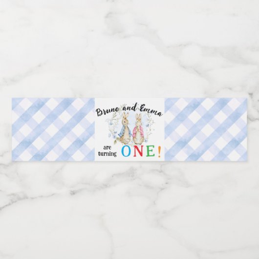 Peter en Flopsy Konijn Broers en Zussen Verjaardag Waterfles Etiket (Enkel label)