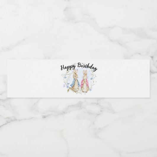 Peter en Flopsy Rabbit zijn jarig Waterfles Etiket (Enkel label)