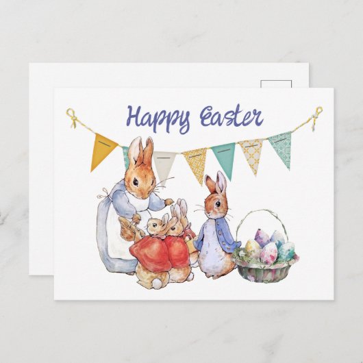 Peter en Josephine Bunny Easter Eggs Feestdagenkaart (Voorkant / Achterkant)