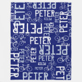 Peter gepersonaliseerde naam en fietsen donkerblau fleece deken (Voorkant)