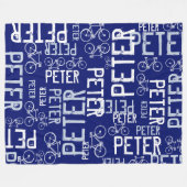 Peter gepersonaliseerde naam en fietsen donkerblau fleece deken (Voorkant (Horizontaal))
