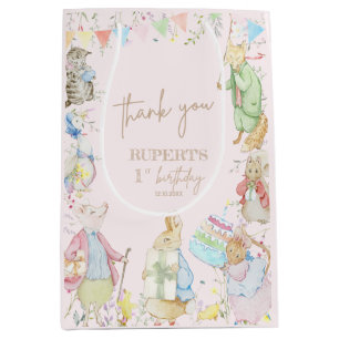 Peter het konijn 1e verjaardag meisje roze medium cadeauzakje