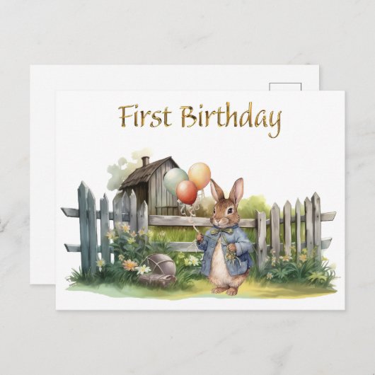 Peter het konijn ballonnen Eerste verjaardag Briefkaart (Voorkant / Achterkant)