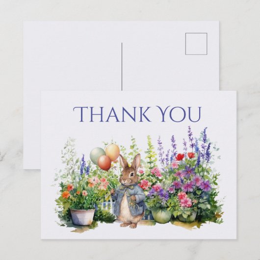 Peter het konijn ballonnen tuin Dank je Briefkaart (Voorkant / Achterkant)