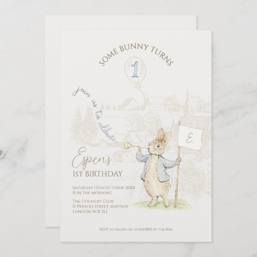 Peter het Konijn Beatrix Een konijn 1e verjaardag Kaart (Voorkant / Achterkant)
