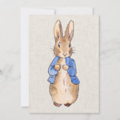 Peter het Konijn Beige Linnen Achtergrond Uitnodig Kaart (Voorkant)