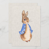Peter het Konijn Beige Linnen Achtergrond Uitnodig Kaart (Voorkant / Achterkant)