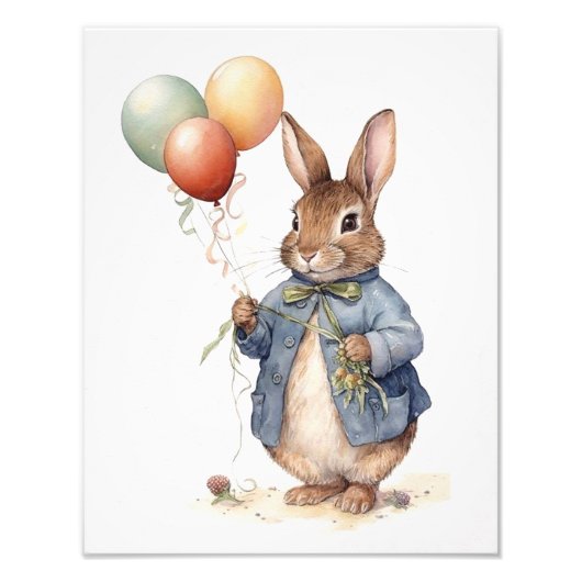 Peter het konijn blauwe jas met ballonnen foto afdruk (Voorkant)