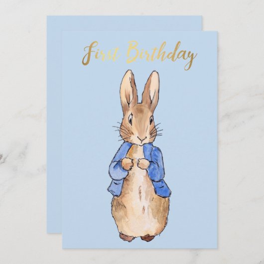 Peter het Konijn Eerste verjaardag Kaart (Voorkant / Achterkant)