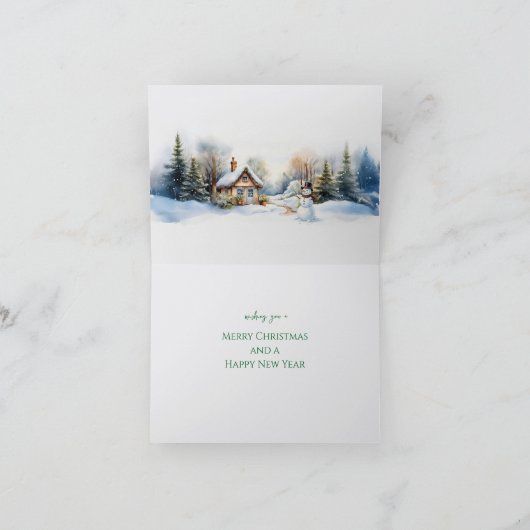 Peter het konijn en een sneeuwman feestdagen kaart (Binnen)