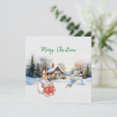 Peter het konijn en een sneeuwman feestdagenkaart (Staand voorkant)