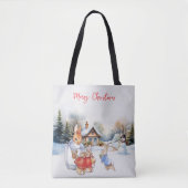 Peter het konijn en een sneeuwman Vrolijk kerstfee Tote Bag (Voorkant)