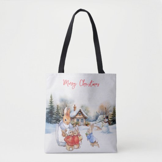 Peter het konijn en een sneeuwman Vrolijk kerstfee Tote Bag (Voorkant)