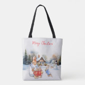 Peter het konijn en een sneeuwman Vrolijk kerstfee Tote Bag (Achterkant)