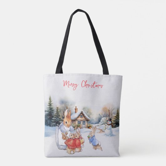Peter het konijn en een sneeuwman Vrolijk kerstfee Tote Bag (Achterkant)