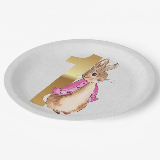 Peter het konijn Flopsy 1e verjaardag Papieren Bordje (Gekanteld)