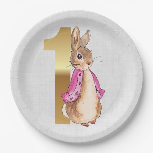 Peter het konijn Flopsy 1e verjaardag Papieren Bordje (Voorkant)
