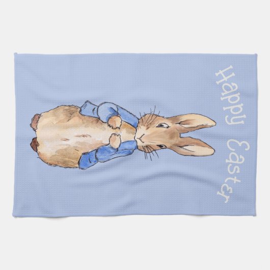 Peter het konijn Gelukkig Pasen groet Theedoek (Horizontaal)