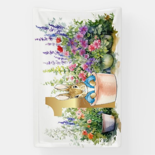 Peter het Konijn in de tuin Eerste verjaardag Spandoek (Verticaal)