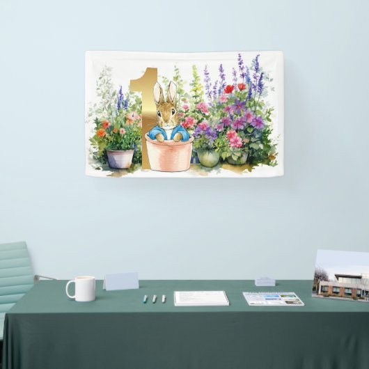 Peter het Konijn in de tuin Eerste verjaardag Spandoek (Beurs)