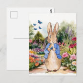Peter het konijn in de tuin met blauwe vlinders briefkaart (Voorkant / Achterkant)