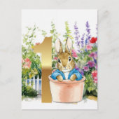 Peter het konijn in een pot eerste verjaardag briefkaart (Voorkant)