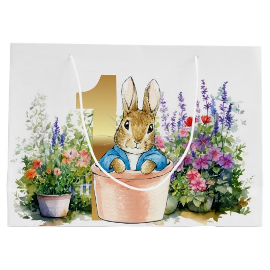 Peter het konijn in een pot eerste verjaardag groot cadeauzakje (Achterkant)
