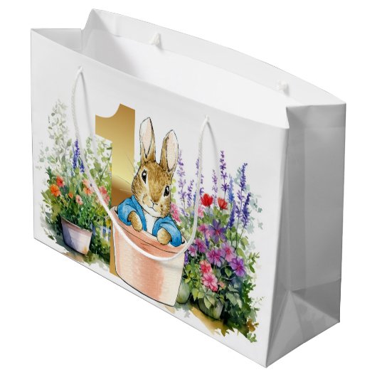 Peter het konijn in een pot eerste verjaardag groot cadeauzakje (Achterkant Gekanteld)