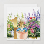 Peter het konijn in een pot eerste verjaardag kaart (Voorkant / Achterkant)
