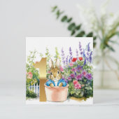 Peter het konijn in een pot eerste verjaardag kaart (Staand voorkant)
