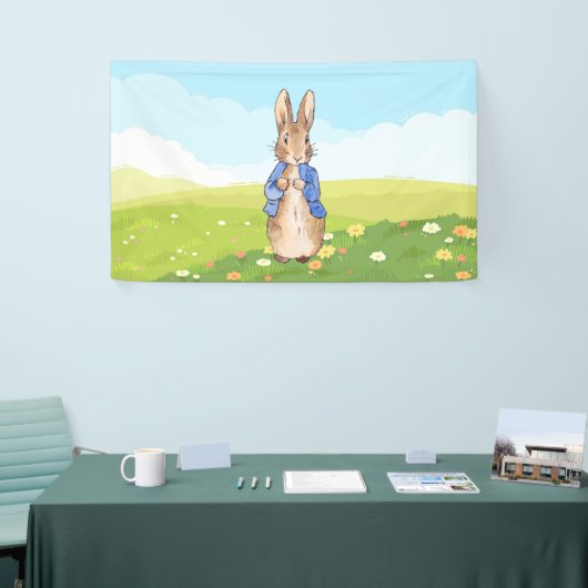 Peter het konijn in een tuin spandoek (Beurs)