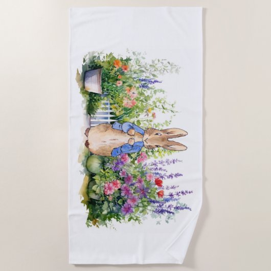 Peter het konijn in zijn bloementuin strandlaken (Voorkant)