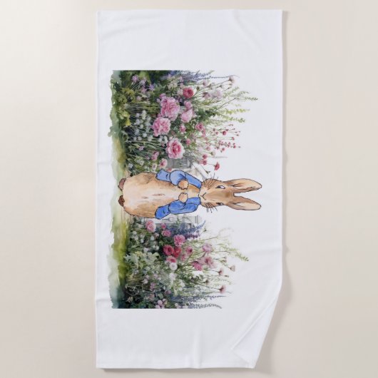 Peter het konijn in zijn bloementuin strandlaken (Voorkant)