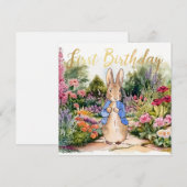 Peter het Konijn in zijn tuin 1e Verjaardag Kaart (Voorkant / Achterkant)