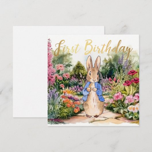 Peter het Konijn in zijn tuin 1e Verjaardag Kaart (Voorkant / Achterkant)