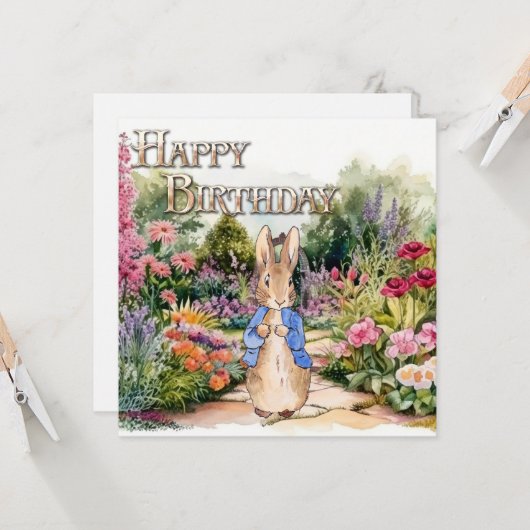 Peter het Konijn in zijn tuin Gelukkige Verjaardag Kaart (Voorkant / Achterkant in situ)