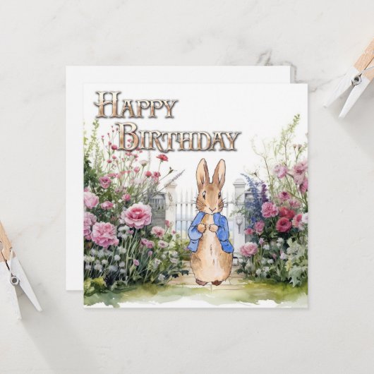 Peter het Konijn in zijn tuin nr. 2 Gelukkige Verj Kaart (Voorkant / Achterkant in situ)