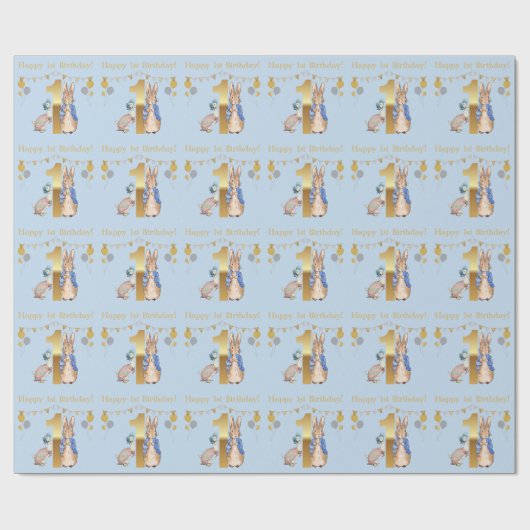 Peter het Konijn & Jemima 1e Gelukkige Verjaardag Cadeaupapier (Vlak)