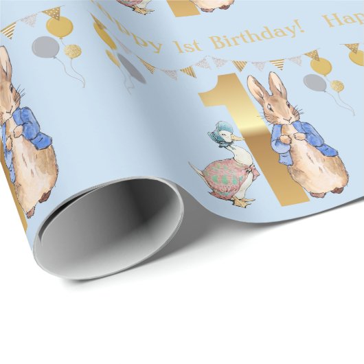 Peter het Konijn & Jemima 1e Gelukkige Verjaardag Cadeaupapier (Rol Hoek)