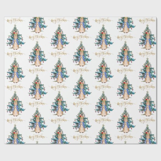 Peter het Konijn Kerstboom Cadeaupapier (Vlak)