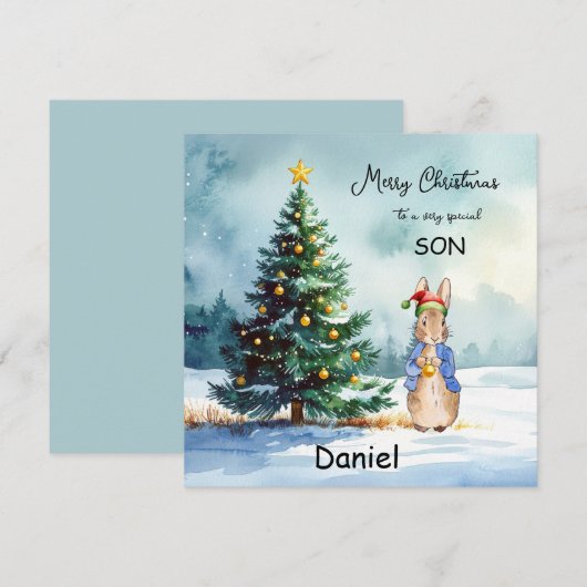 Peter het Konijn Kerstboom Feestdagenkaart (Voorkant / Achterkant)