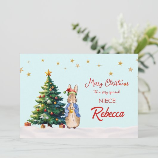 Peter het Konijn Kerstboom Feestdagenkaart (Staand voorkant)