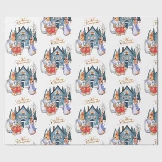 Peter het konijn kerstinkopen cadeaupapier (Vlak)