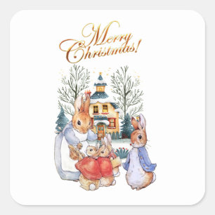 Peter het konijn kerstinkopen vierkante sticker