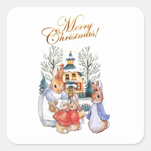 Peter het konijn kerstinkopen vierkante sticker (Voorkant)