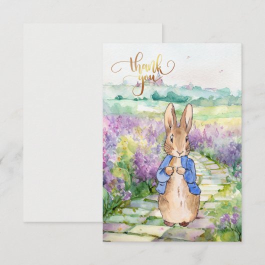 Peter het Konijn met aquarel lilla's Bedankkaart (Voorkant / Achterkant)