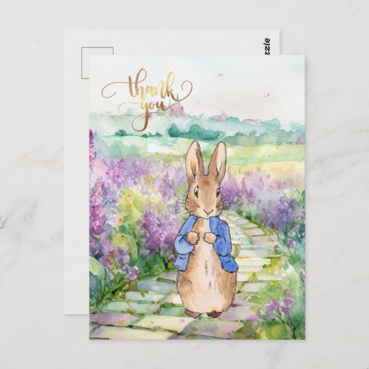 Peter het Konijn met aquarel lilla's Briefkaart (Voorkant / Achterkant)