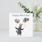 Peter het konijn met ballonnen Happy Birthday Kaar Kaart (Staand voorkant)