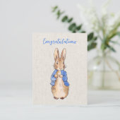 Peter het konijn met beige linnen achtergrond briefkaart (Staand voorkant)