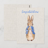 Peter het konijn met beige linnen achtergrond briefkaart (Voorkant / Achterkant)